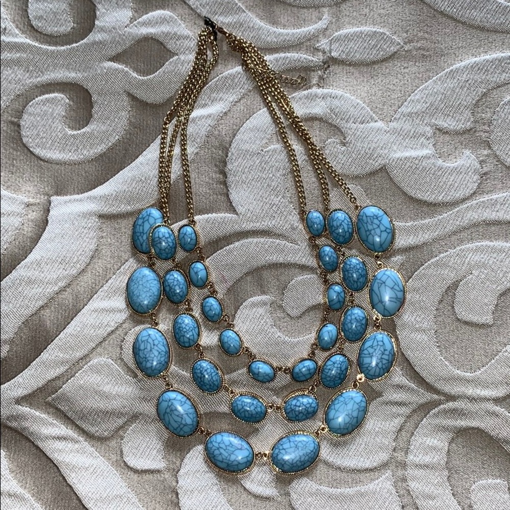 (3/$15) Layer Light Blue Statement Necklace